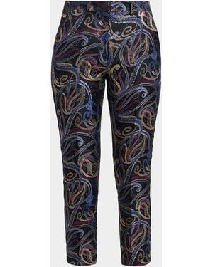 Etro Bristol Paisley Jacquard Duchesse Satin Cropped Pants - Blue