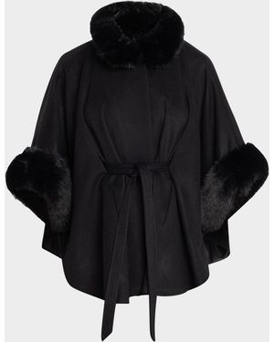 Sofiacashmere Cashmere Shawl W/ Faux Fur Trim - Black