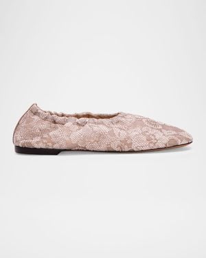 Odissi Aicha Floral Lace Ballerina Flats - Pink