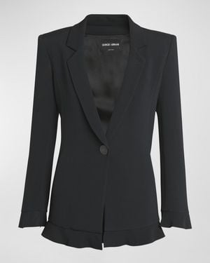 Giorgio Armani Cady Blazer Jacket With Ruffle Underlay - Black