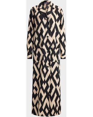 Ralph Lauren Geo Wool Crepe Long Coat - White