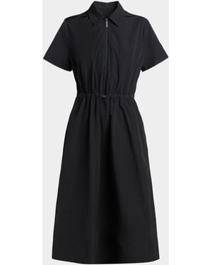 Moncler Short-Sleeve Nylon Midi Dress - Black