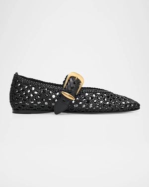 Zimmermann Alchemy Woven Leather Ballerina Flats - Black