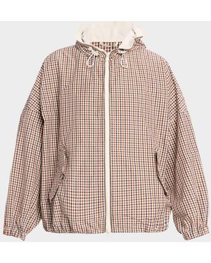 Brunello Cucinelli Daks Check Tafetta Track Jacket With Monili Trim - Pink
