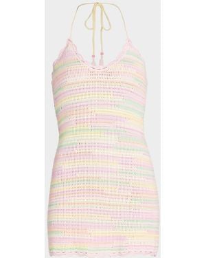 LoveShackFancy Zoa Halterneck Cotton -A-Line Minidress - Natural