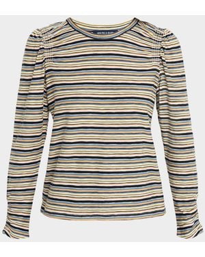 Veronica Beard Bouvet Shirred Long-Sleeve Tee - Gray