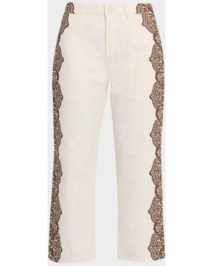 The Great The Lace Print Wide-Leg Jeans - Natural