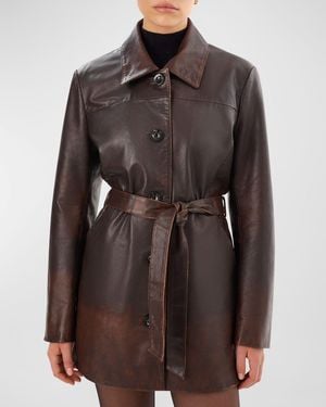 Lamarque Marlowe Belted Leather Coat - Brown