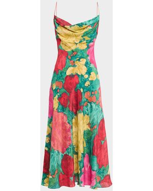 Balmain Cowl-Neck Floral Silk Midi Slip Dress - White