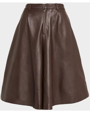Brunello Cucinelli Leather Wide-Leg Culotte Pants - Brown
