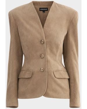 Lamarque Abitha Hourglass Suede Jacket - Natural