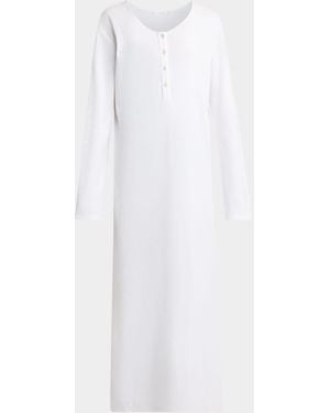 The Row Latoya Long-Sleeve Crewneck Cotton Midi Dress - White