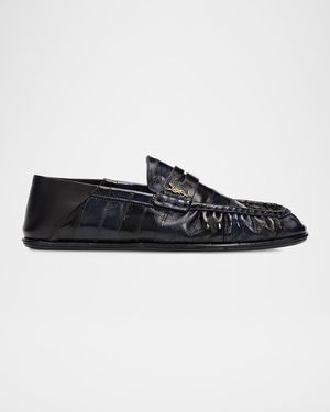 Saint Laurent Le Eel Leather Penny Loafers - Blue