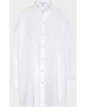 Eskandar Slim A-Line Two Collar Shirt With Step Insert (Long Length) - White