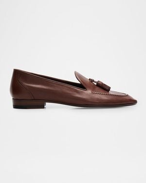 The Row Caden Leather Tassel Loafers - Brown