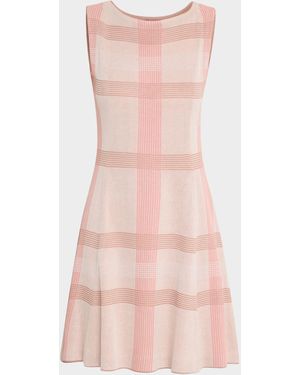 Misook Fit-&-Flare Plaid Knit Dress - Pink