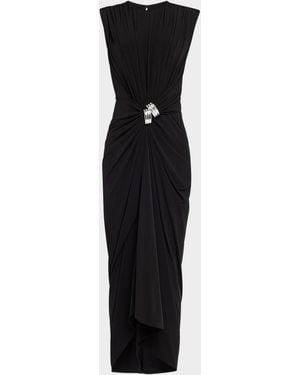 Brandon Maxwell Serena Swirl Draped Midi Dress - Black