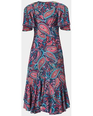 Shoshanna Mallie Flutter-Sleeve Paisley Midi Dress - Blue
