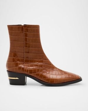 Amiri Croc-Effect Leather Zip Ankle Boots - Brown