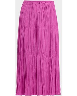 Eileen Fisher Smocked Crinkled Silk Midi Skirt - Pink