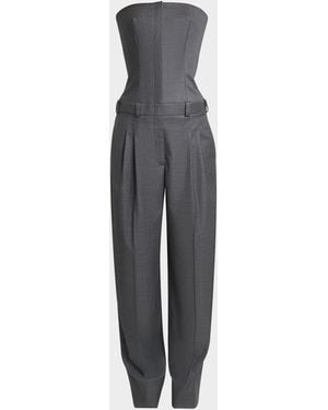 Givenchy Bustier Pleated Straight-Leg Jumpsuit - Gray