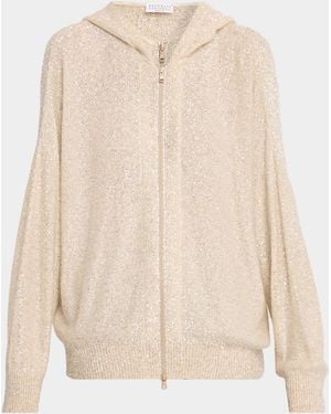Brunello Cucinelli Shimmering Mohair-Blend Hooded Zip Cardigan - Natural
