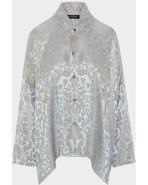 Eskandar Wide Longer Back Chinese Collar Shirt - Gray