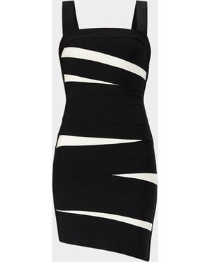 Hervé Léger The Eve Sleeveless Two-Tone Bodycon Mini Dress - Black