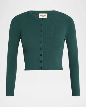 Weekend by Maxmara Cropped Rib Knit Cardigan - Green