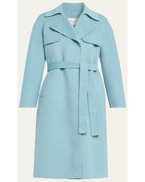 Michael Kors Wrap-Front Plush Wool Coat - Blue