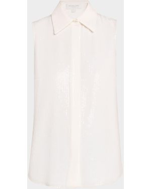 Michael Kors Sequin Sleeveless Button-Down Shirt - White