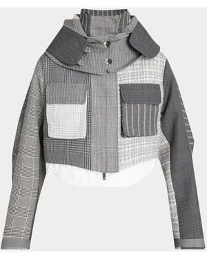 Thom Browne Cropped Tailored Patchwork Jacket - Gray