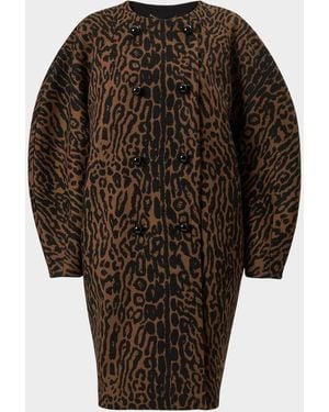Carolina Herrera Leopard-Print Wool Double-Breasted Cocoon Coat - Brown