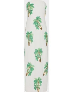 MILLY Clara Strapless Embroidered Cotton Maxi Dress - Green