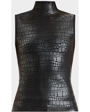 Hervé Léger Clarice Mock-Neck Croc-Embossed Sleeveless Top - Black