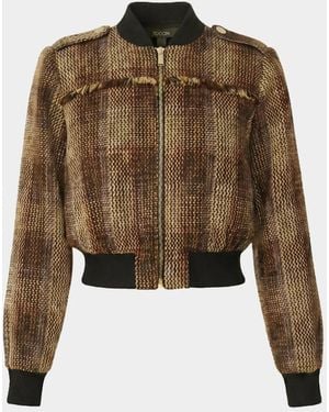 Toccin Pierce Plaid Tweed Bomber Jacket - Brown