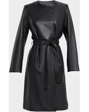 Fleurette Evelyn Leather Wrap Coat - Black