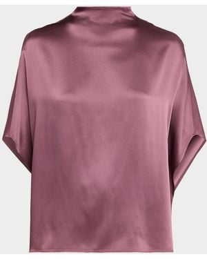 LAPOINTE Funnel-Neck Satin Cape Tee - Pink