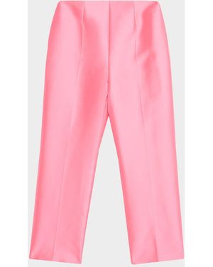 Alberta Ferretti Mikado Silk Straight-Leg Ankle Pants - Pink
