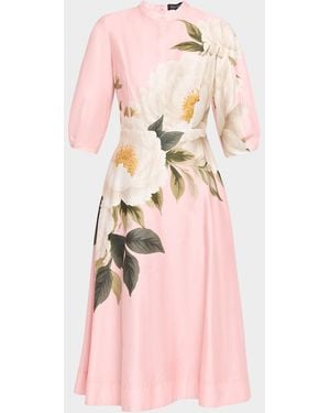 Teri Jon Floral-Print Cotton Midi Shirtdress - Pink