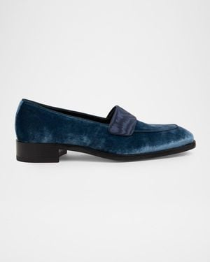 Christian Louboutin O Louvre Velvet Loafers - Blue