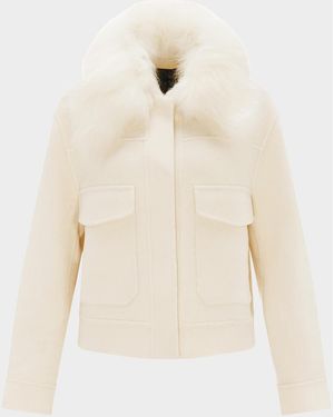 Gorski Cashmere And Wool Jacket With Detachable Goat Shearling Collar - Natural