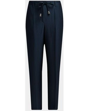 Giorgio Armani Metallic Pleated Straight-Leg Pants - Blue