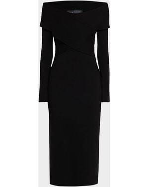 Tahari The Rowan Off-Shoulder Midi Sweater Dress - Black
