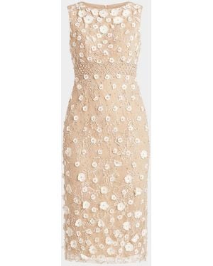Mac Duggal Petite Floral-Appliqué Sleeveless Sheath Cocktail Dress - Natural