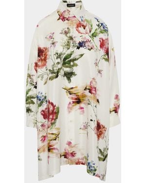 Eskandar Wide A-Line Shirt With Collar - White