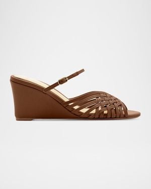 Alexandre Birman 75Mm Lilian Leather Wedge Mules - Brown