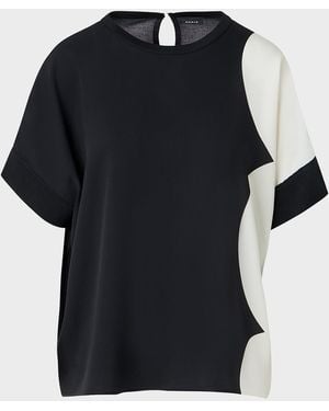Akris Silk-Front Short-Sleeve Sweater - Black