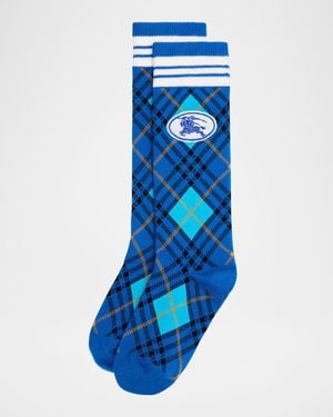Burberry Argyle Check Stretch Cotton-Blend Crew Socks - Metallic