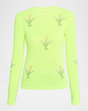 Essentiel Antwerp Jardens Embroidered Rib-Knit Sweater - Green